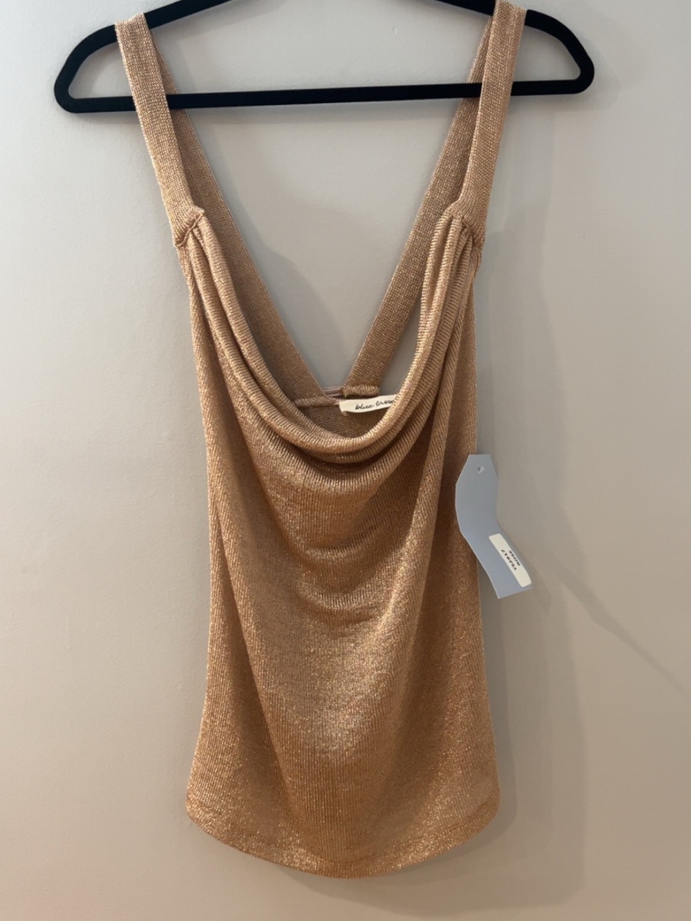 Anthropologie Blue Tassel Shimmery Rose Gold Cowl Neck Camisole Blue Tag Sample
